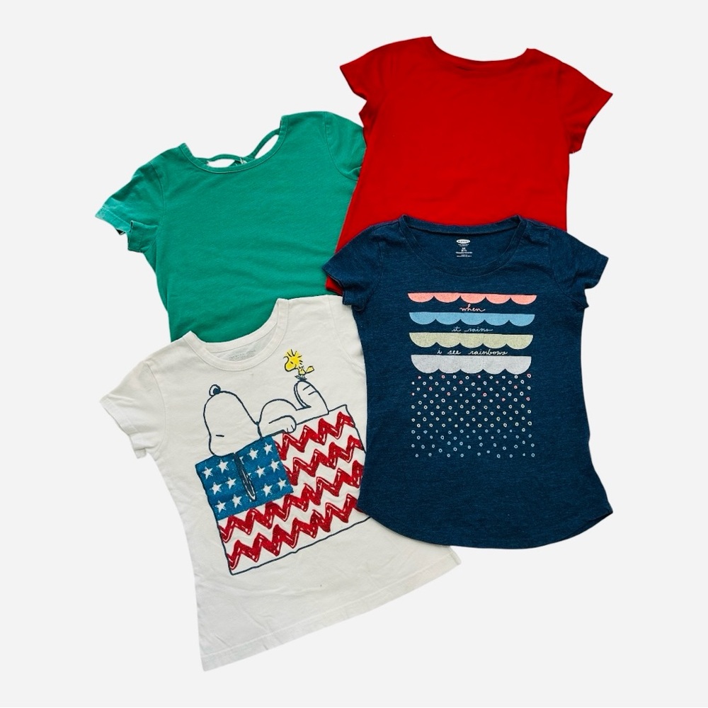 Bundle Kids Graphic and Solid Color T-Shirts Set Small 6-7, Peanuts, Snoopy